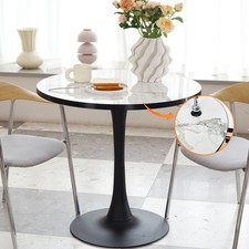 Round Dining Table Brushed Metal Pedestal Base Tulip Kitchen Table for 4 Person