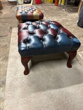 Handmade Harlequin Real Leather Footstool With Queen Anne Legs