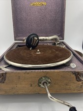 Vintage Portable Wondertone Wind Up Gramophone UNTESTED