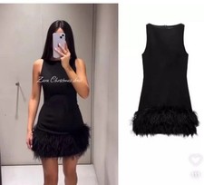 zara stretch dress With Feather Black Size S Ref 4772/227