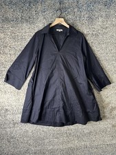 COS Dress Womens 10 Black A-Line Trapeze Shirt 3/4 Sleeve V Neck Minimalist