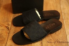 Gucci GG Monogram Black Canvas Leather Sandals Sliders Flip Flops Mens UK 7.5 E
