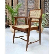 Vintage 1900’s Indian Handcrafted Rattan Cane & Solid Wood Armchair Reproduction