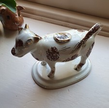 Antique Staffordshire Sponge Decorated Cow Creamer