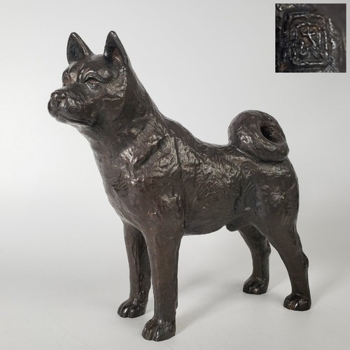 Akita dog bronze statue - statue, by