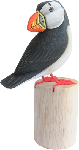 Hand carved wooden - hand, puffin