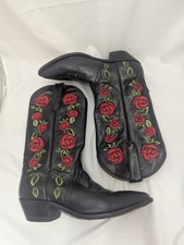 Dan Post Cowboy Boots Black Leather Size UK 7 US 9 Roses line dancing