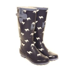 Ladies Wellies Wellington Boots Blue Sheep Navy Waterproof Wide Calf Rain Boot