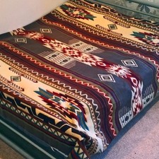 HUGE SOFT & WARM ALPACA WOOL BLANKET ANDEAN DESIGN 190x232 cm (75"x91") GREY