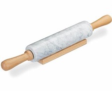 Marble Rolling Pin with Wooden Handles, Roller for Cooking, Baking with Stand