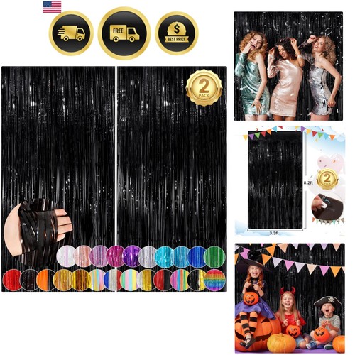Black fringe curtain - black,