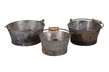 Old Indian Iron Bucket Plant Pots - Graduated Set of 3