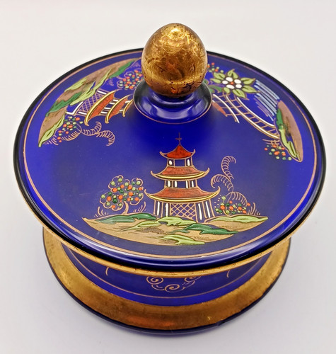 Blue glass painted enamel - painted,