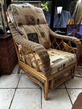 USED CANE BAMBOO CONSERVATORY FURNITURE SET  TWO CHAIRS  & GLASS COFFEE  TABLE