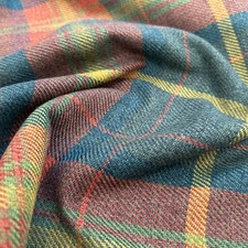 Upholstery Fabric Grampian Faux Wool Orange & Green Tartan Check Curtain Fabric