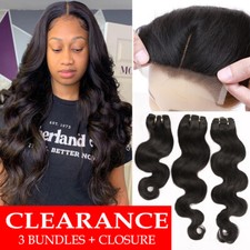 UK 3 Bundles with 4*4 Lace Closure Brazilian Virgin Human Hair Weave Straight 9A
