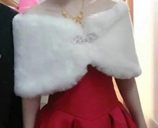 Women's ivory Faux Fur Cape Wrap Shrug Shawl Coat Wedding Winter shawl