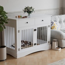 Dog Crate Furniture End Table with Drawer Wooden Dog Cages for S M Large XL Dogs