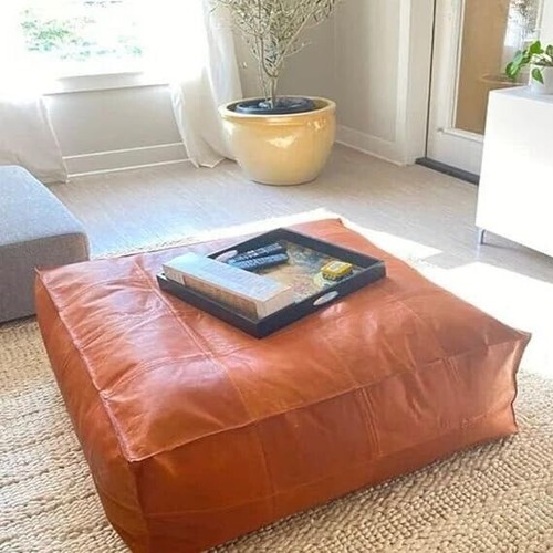 Vintage leather pouffe - vintage,