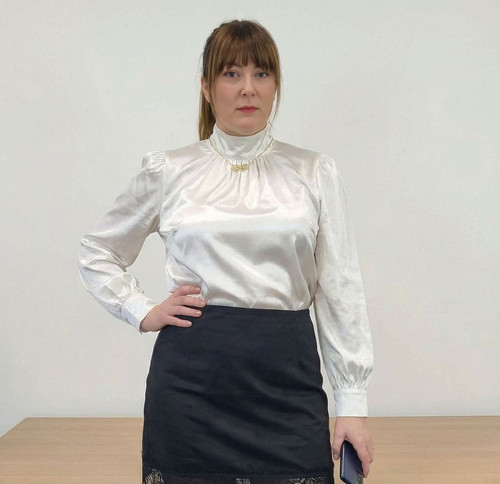 White long sleeve - , satin