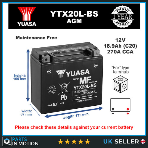 Genuine yuasa ytx20l - genuine, ytx20l-bs