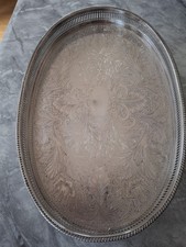 Vintage Silver Plate On Copper Engraved Tray. Made In Sheffield 36cm x 23cm