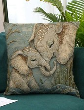 Beautiful Teal Grey Elephants Printed Cushion Cover  Bohemian Ethnic