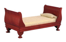 Dolls House Sleigh Bed Single Mahogany Miniature Bedroom Furniture 1:12 Scale