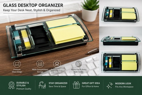 Glass desk organizer office - glass,
