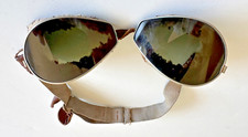 WW2 RAF GOGGLES EARLY SPRING SIDED,FUR TRIM & RAF STRAP. GLASS LENSES.ORIGINALS