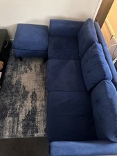 3 Seater Blue Velvet Sofa With