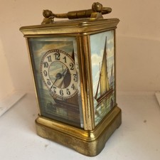 Good & Small Antique Repeater Carriage Clock Nautical Porcelain Panels Of Boats