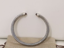 David Yurman Sterling Silver 5mm Cable Bracelet Amethyst & Diamonds size Small