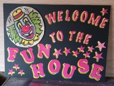 FUNFAIR FAIRGROUND CIRCUS PAINTED WOODEN CLOWNS FUN HOUSE MANCAVE PROP BAR PUB 