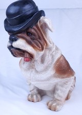Universal Statuary English Bulldog Cigar Bowler Hat Statue Resin #385 1995 11"