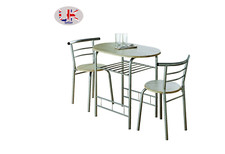 Modern Oak Dining Table and 2 Chairs Set Metal Frame Kitchen - 0076