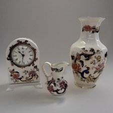 Mason Ironstone Blue Mandalay Vase, Mantle Clock & Jug