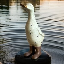 Polka Dot Duck Ornament 22cm Figurine in Wellies Gumboots Wooden Rustic Decor