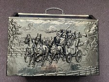 Vintage Magazine Rack - Wooden & Hammered Brass Embossed - Handle