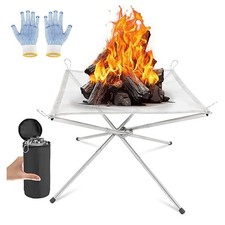 Folding Fire Pit Portable Mesh Steel Outdoor Camping 42CM Fireplace BBQ Bonfire