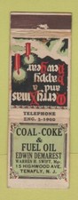 Matchbook Cover - Coal Coke Fuel Edwin Demarest Tenafly NY WORN