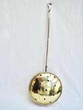 Brass chestnut roaster, roasting pan, pierced lid  17 inches long  Shiny