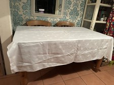 Vintage Large White cotton Damask Tablecloth 70" x 70” Classic 