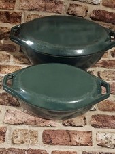 X2 Vintage AGA Green Cast Iron Casserole Dishes