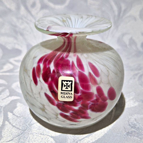 Vintage mdina glass vase white - glass,
