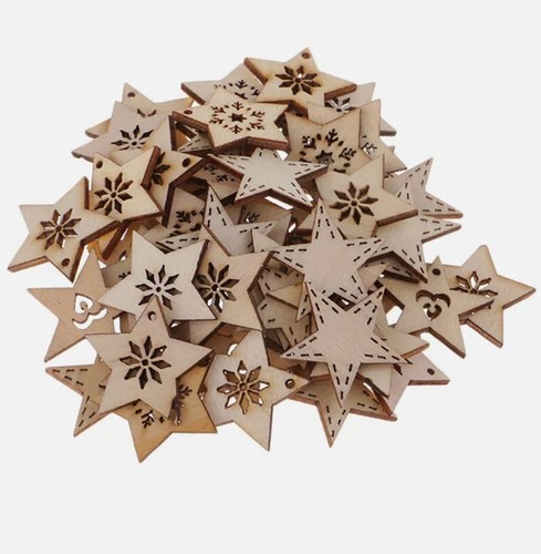 100pcs natural wood stars - natural,