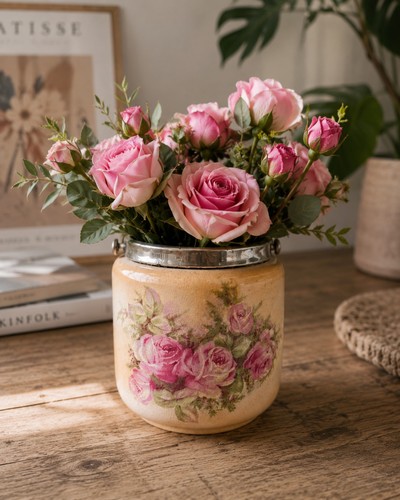 Vintage ceramic rose biscuit - vintage,