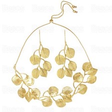 Zara Dup GOLD STATEMENT LEAVES large collar NECKLACE & EARRINGS chandelier LEAF