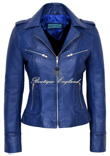 Ladies leather jacket blue - leather,