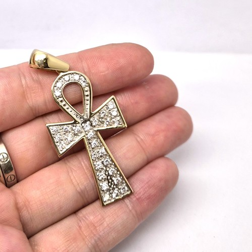 9ct gold ankh cross pendant - gold,